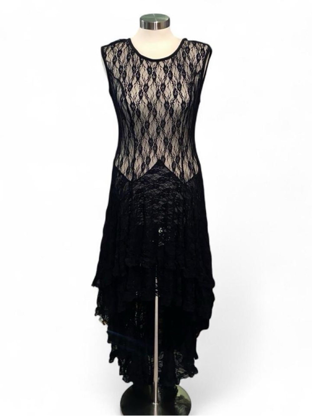 Black Lace High-Low Sleeveless Dress